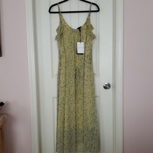 Who What Wear yellow floral ruffle maxi dress L